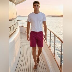 Volcom Maroon Chino Shorts Flat Front 34 GUC